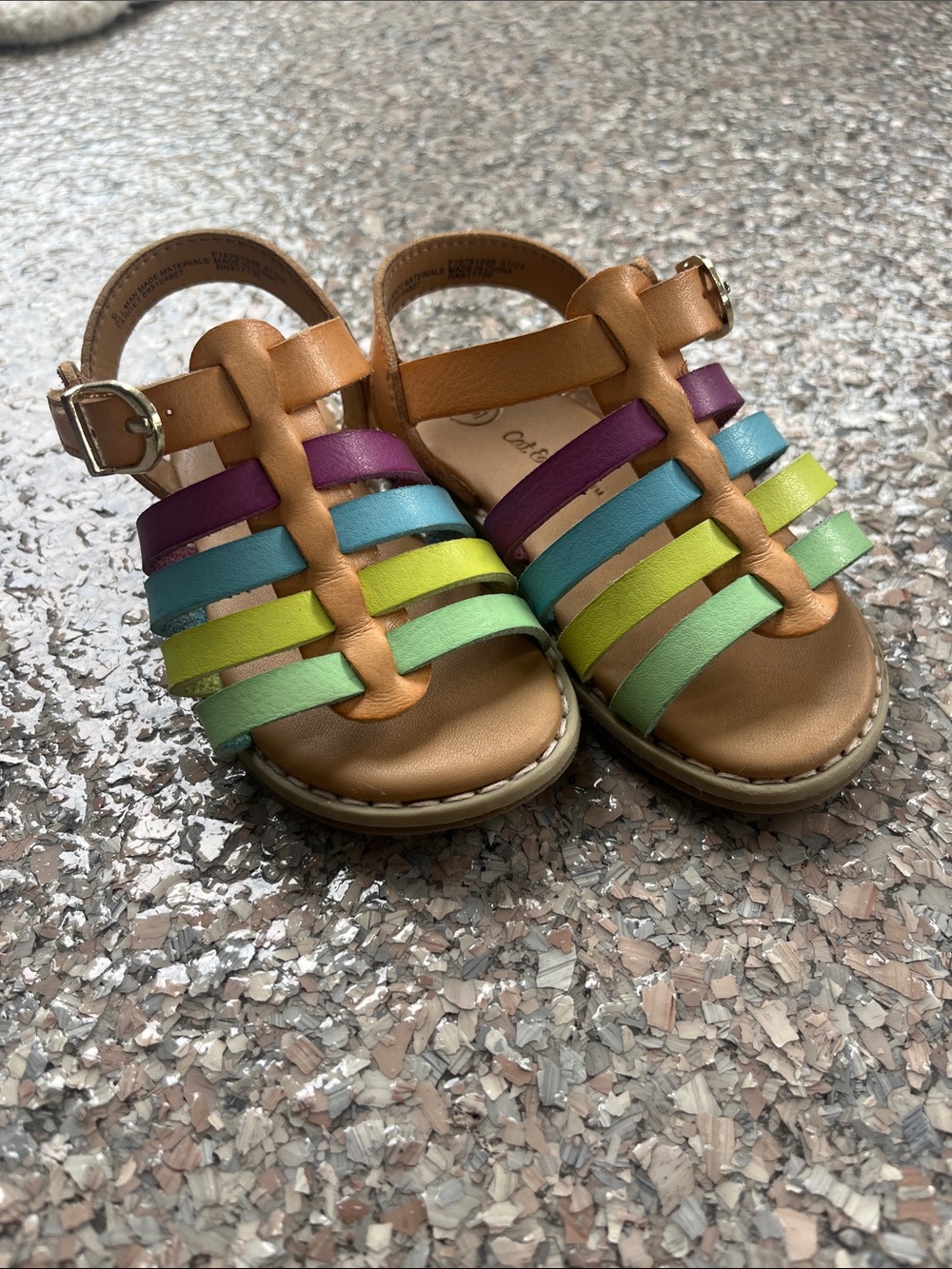 Cat & Jack Tan Strappy Sandals with Pastel Rainbow Straps